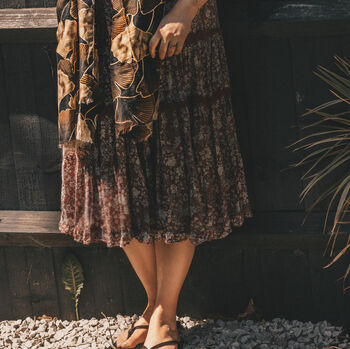 Chocolate Brown Ginkgo Leaf Print Scarf, 3 of 3