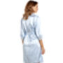 British Made Pale Blue Short Satin Dressing Gown With Lace Detail Ladies Size 8 To 28 UK, thumbnail 3 of 5