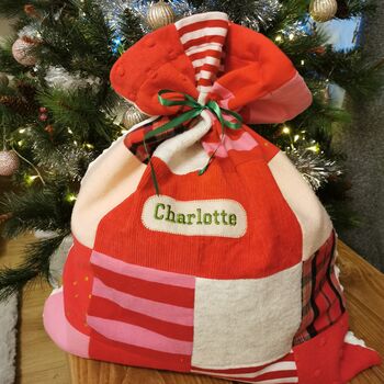 Memory Clothes Christmas Santa Sack, Fully Lined Keepsake Christmas Present Sack Made From Baby Clothes, 9 of 12