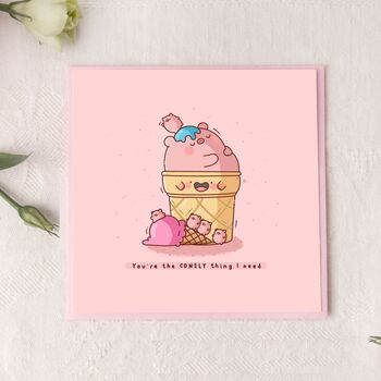 Cute Pig Ice Cream Greetings Card, 2 of 9