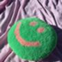 Handmade Tufted Green And Peach Smiley Face Cushion, thumbnail 1 of 4