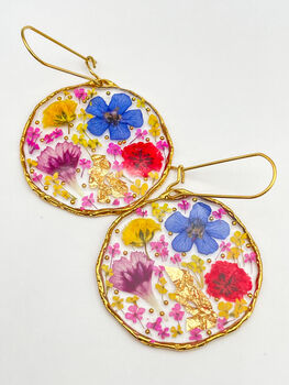 Medium Earrings With Real Pink Flowers In Silver Or Gold, 7 of 10