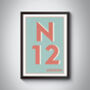 N12 North Finchley London Postcode Typography Print, thumbnail 4 of 9
