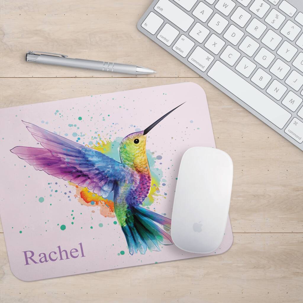 Personalised Rainbow Hummingbird Mouse Mat By Hope and Halcyon