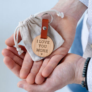 Engraved 'I Love You / More' Keyring Pair For Couples, 2 of 4