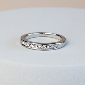 Inlaid Crystal Simple Silver Band Ring, 2 of 4