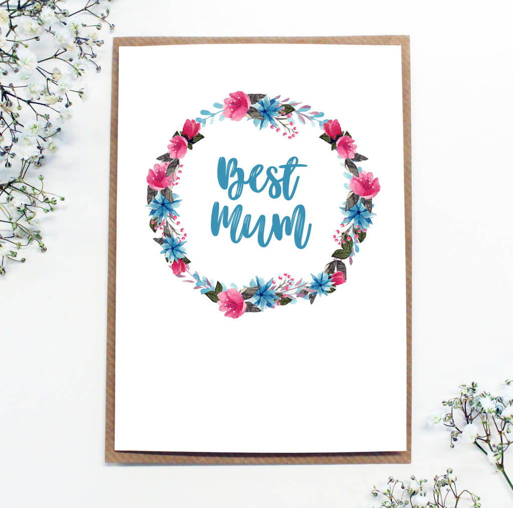 Best Mum Personalised Floral Wreath Card By Precious Little Plum