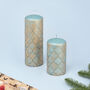 G Decor Morocco Gold Brass Turquoise Blue Pillar Candle, thumbnail 1 of 5