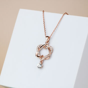 14k Rose Gold Colour Plated Interwoven Hearts Pendant Necklace, 2 of 3