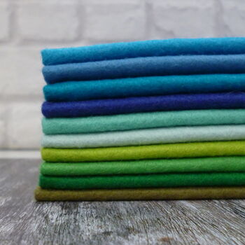 Blue Green Felt Craft Pack 12' Squares Wool Blend Felt, 2 of 2
