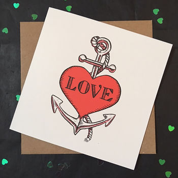 Valentine's Card With Tattoo Style Heart And Anchor, 2 of 2