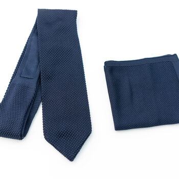 Navy Blue Knitted Wedding Tie Set Groomsmen Gift, 3 of 6