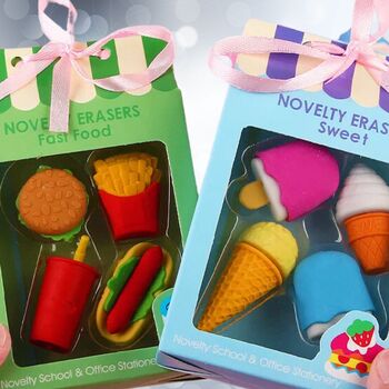 Stocking Filler Fun Food Stationary Eraser Three Sets, 6 of 6