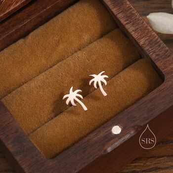 Sterling Silver Tiny Palm Tree Stud Earrings Earrings, 3 of 10