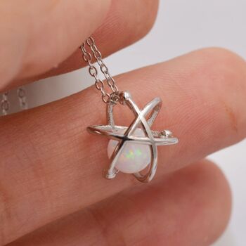 Sterling Silver Opal Orbiting Atom Pendant Necklace, 2 of 12