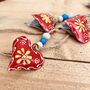 Hand Painted Red Yellow Hanging Heart Bells Wind Chime, thumbnail 9 of 12