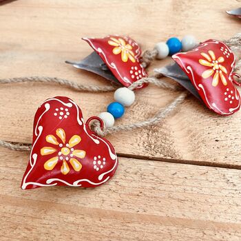 Hand Painted Red Yellow Hanging Heart Bells Wind Chime, 9 of 12