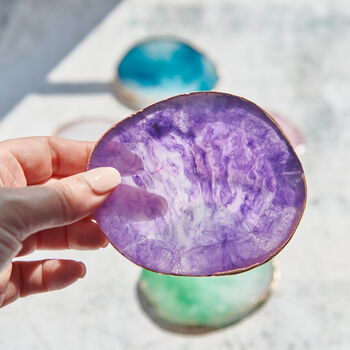 Handmade Colourful Agate Resin Coasters With Gold Edge, 6 of 12