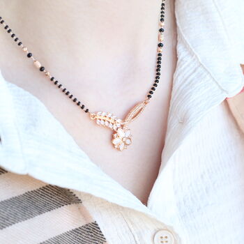 Indian Nazaria Rose Gold Zircon Mangalsutra Necklace, 4 of 4