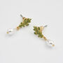 Oak Leaf Pearl Drop Gold Earrings, thumbnail 5 of 8