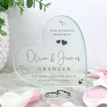 Personalised Wedding Script Text Acrylic Freestanding Heart, 2 of 5