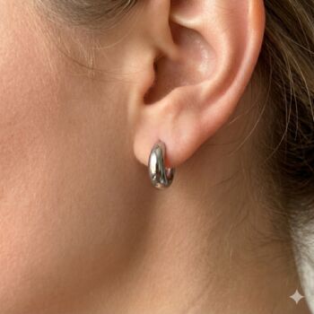 Silver Stainless Steel Huggie Hoop Earrings, 3 of 7