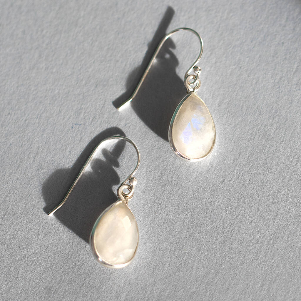 Sterling Silver Moonstone Drop Earrings, 1 of 7