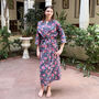 Navy And Pink Flower Block Print 100% Cotton Dressing Gown Kimono, thumbnail 4 of 7