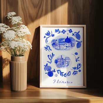 Scenes Of Florence, Italy Blue Tile Inspired Travel Print, 4 of 12