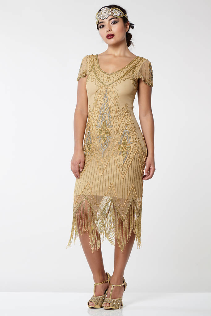 art deco cap sleeve fringe dress by gatsbylady london ...