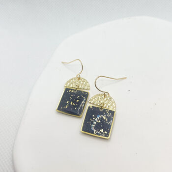 Square Shape Navy And Gold Foil Drop Earrings, 6 of 9