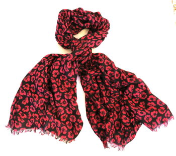 Poppy Red Small Flower Print Mid Weight Scarf, 2 of 2