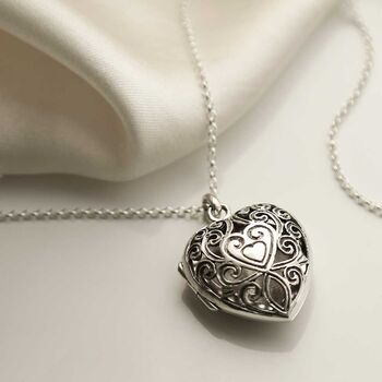Sterling Silver Vintage Heart Locket Necklace, 4 of 9