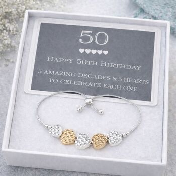 50th Birthday Drawstring Heart Bracelet, 2 of 6
