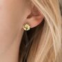 Gold Coloured Textured Tiny Knot Stud Earrings, thumbnail 2 of 3