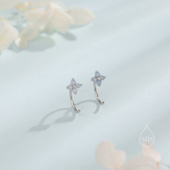 Sterling Silver Extra Tiny Hydrangea Flower Huggie Hoop Earrings, 2 of 11