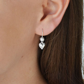 Sterling Silver Dangly Ball Heart Earrings, 2 of 3