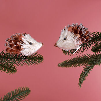 G Decor Set Of Two Handmade Natural Hedgehog Clip On Christmas Decorations, 4 of 5