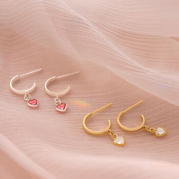 Sterling Silver Gemstone Heart Hoop Earrings, 2 of 9