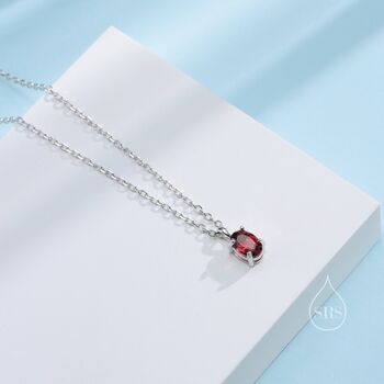 Tiny Genuine Garnet Oval Pendant Necklace, 5 of 11