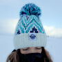 Andrea Hall Alpine Midnight Zig Zag Super Bobble Hat, thumbnail 6 of 8