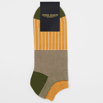 Pin Stripe Green And Oxford Stripe Men's Trainer Socks, 7 of 9