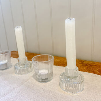 Ribbed Glass Candlestick Holders Set Of Two, 7 of 7