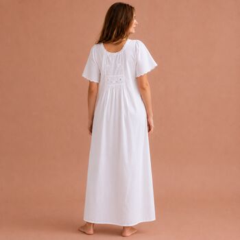 White Cotton Short Sleeve Nightdress 18th Century Vintage Embroidered Jane Austen Bridgerton Style, 6 of 12