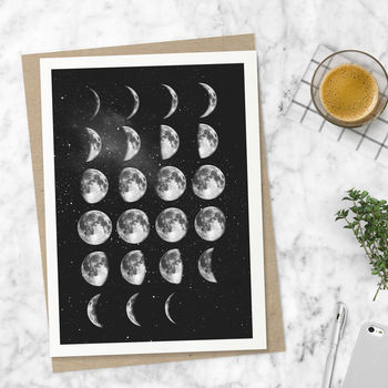 Moon Phase Art Print In Black And White, 2 of 2