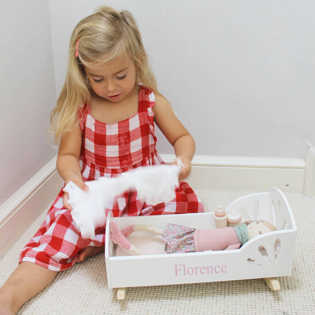 Personalised Wood Dolls Cot By Lime Tree London