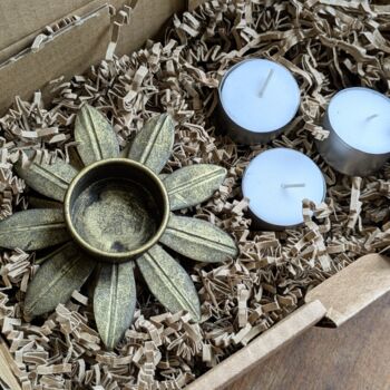 Flower Shaped Antique Brushed Gold Tealight Votive| Gift Set, 2 of 4