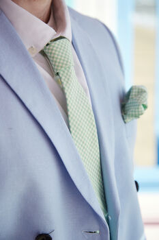 Mens Mint Green Gingham Slim Tie, 9 of 12