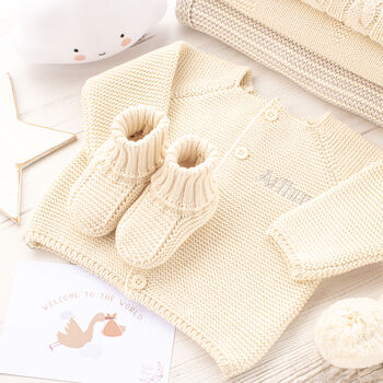 Luxury Cotton Dawn Pink Baby Cardigan And Booties Set, 2 of 12