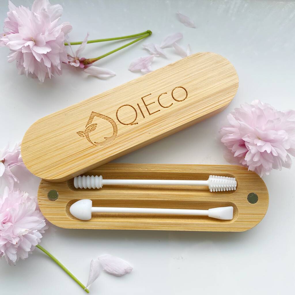 Reusable Cotton Buds In Bamboo Storage Case By Qi Eco